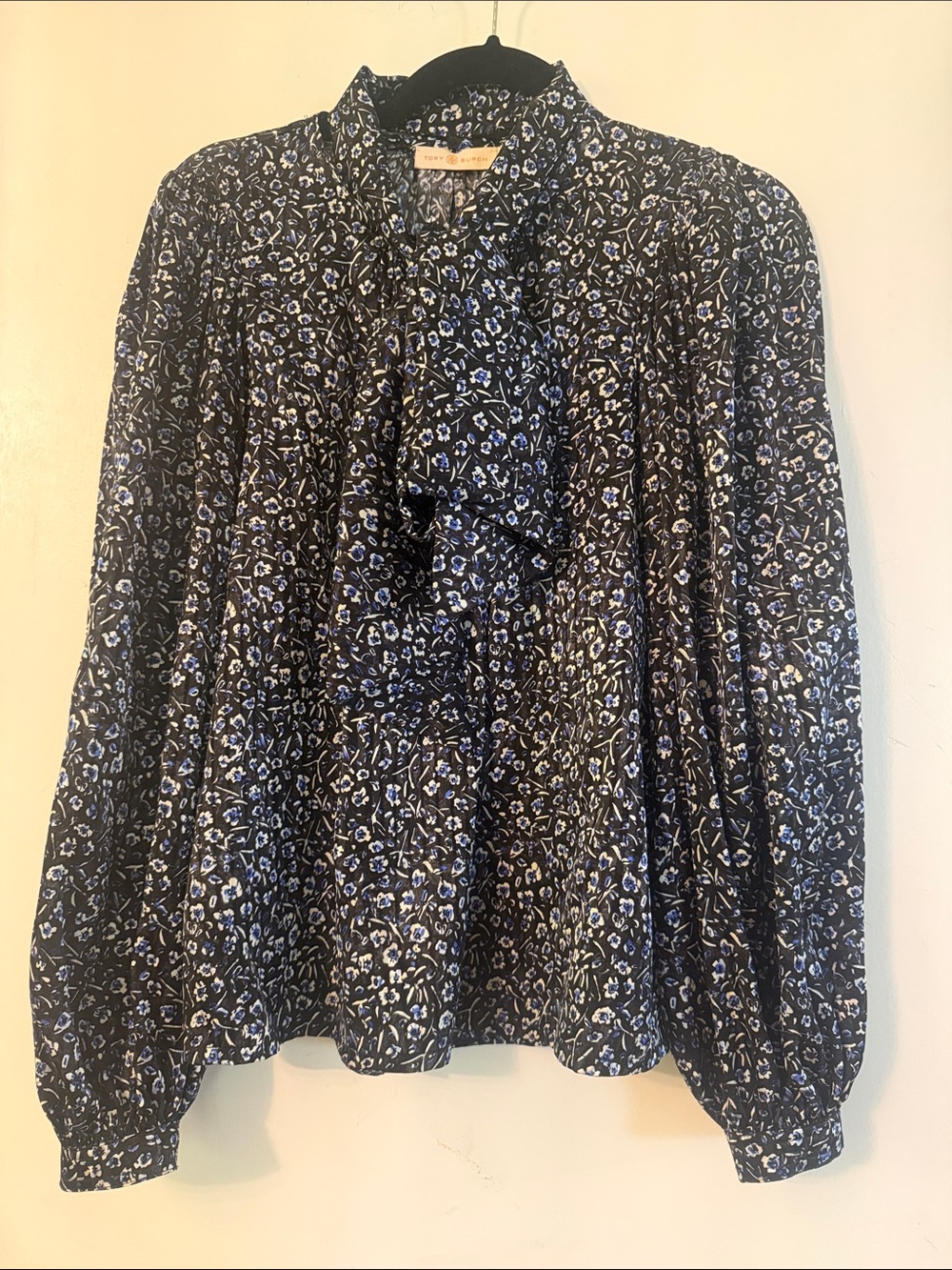 Tory Burch Navy Floral Tie-Neck Blouse - Women Tops